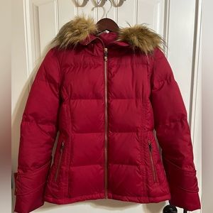 Women’s Calvin Klein Dark Red Puffer Jacket With Removable Fur